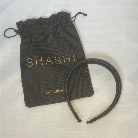 Revolve SHASHI Sleek Black Faux Leather Headband NWT - Picture 2 of 8